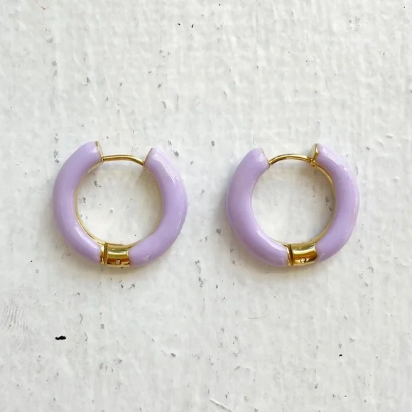 14k Gold Plated Blue Enamel Hoop Earrings - Picture 8 of 8